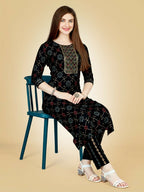 Jyoti Fashion Women's Black Viscose Rayon Embroidered Kurta Pant Set | Grocsy