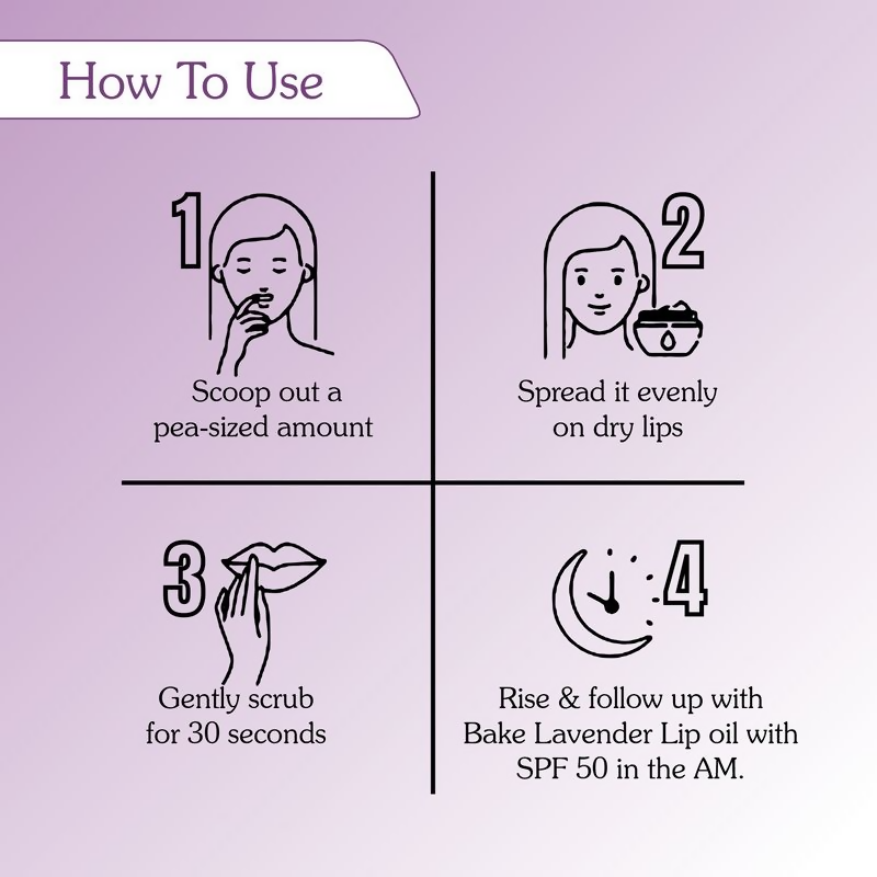 Bake 2% Kojic Acid Lavender Lip Scrub For Dark Lips & Pigmentation | Grocsy