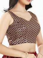 Joban Fashion Wine Silk Padded Blouse With Sweetheart Neck Sleeveless | Grocsy