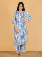 Aramya Straight Kantha Cotton Tie-Dye Print Women's Kurta Set - Off White | Grocsy