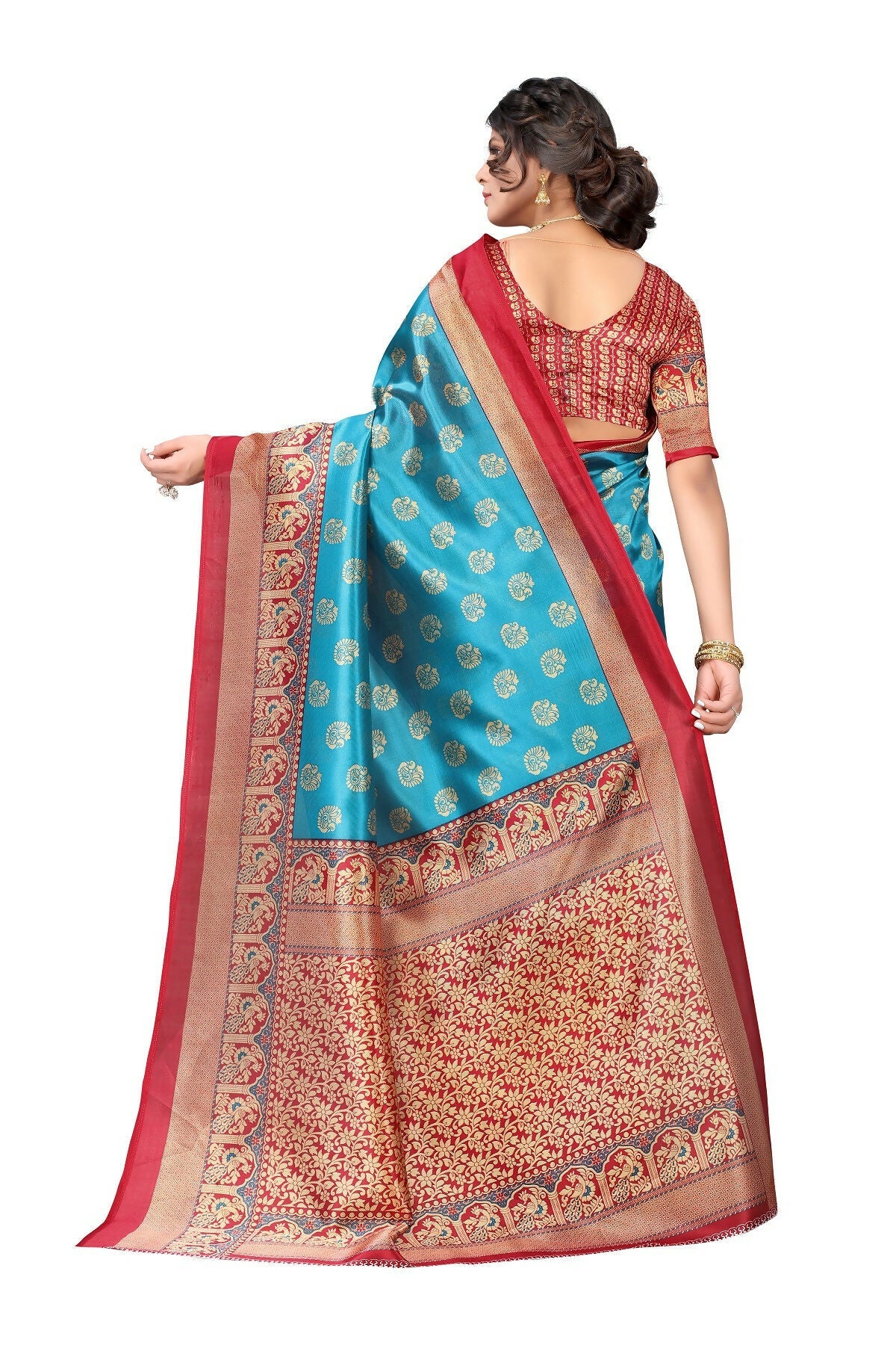 Vamika Sky Blue Printed Art Silk Saree | Grocsy