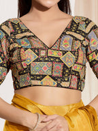 Joban Fashion Black Viscose Rayon Padded Blouse With V Neck Elbow Sleeves | Grocsy