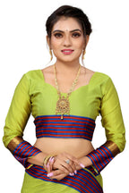 Vamika Ethnic Fire Parrot Green Cotton Silk Saree | Grocsy