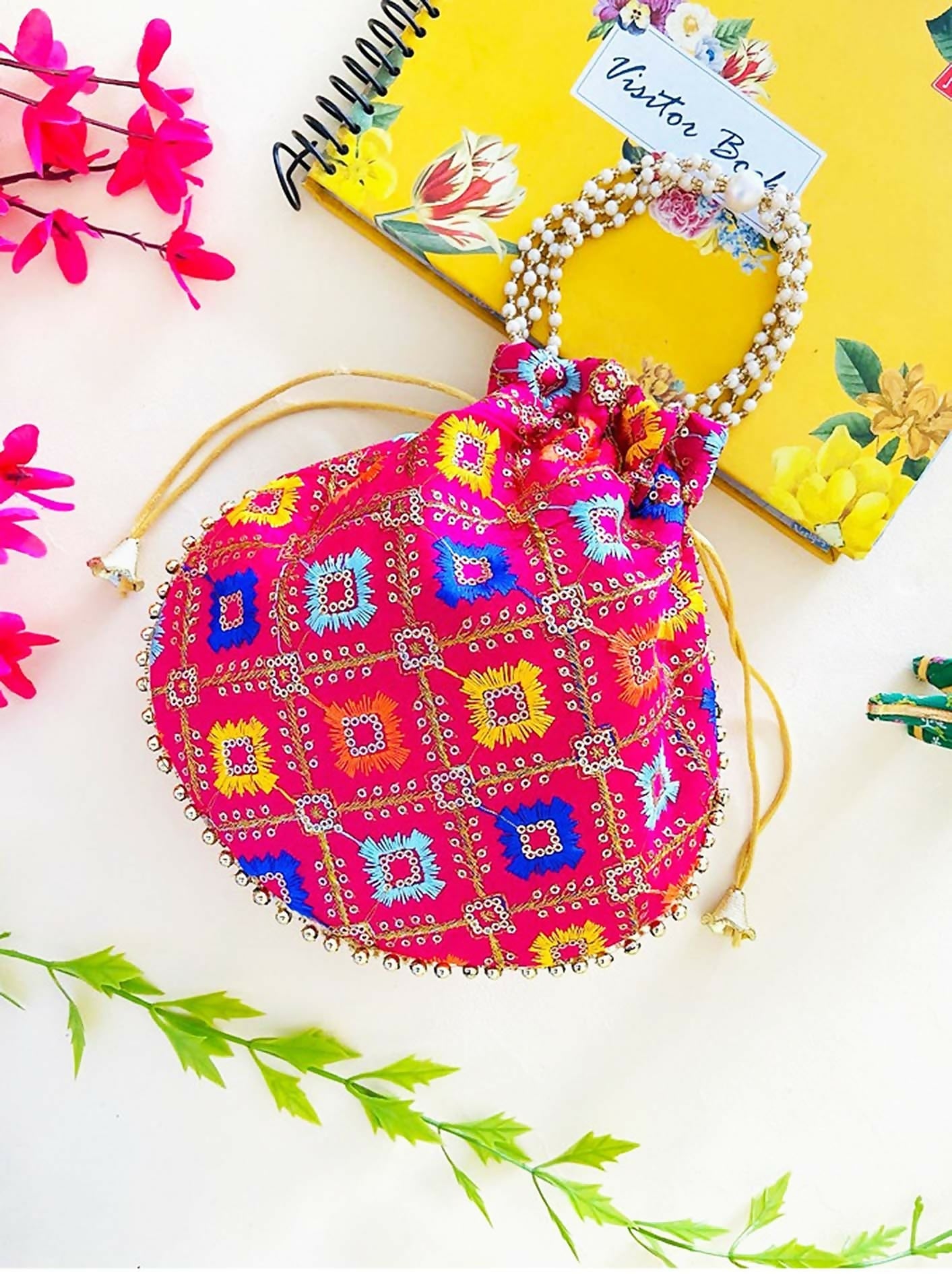 Joban Fashion Pearl Hand Work Potli Bag - Multicolor | Grocsy