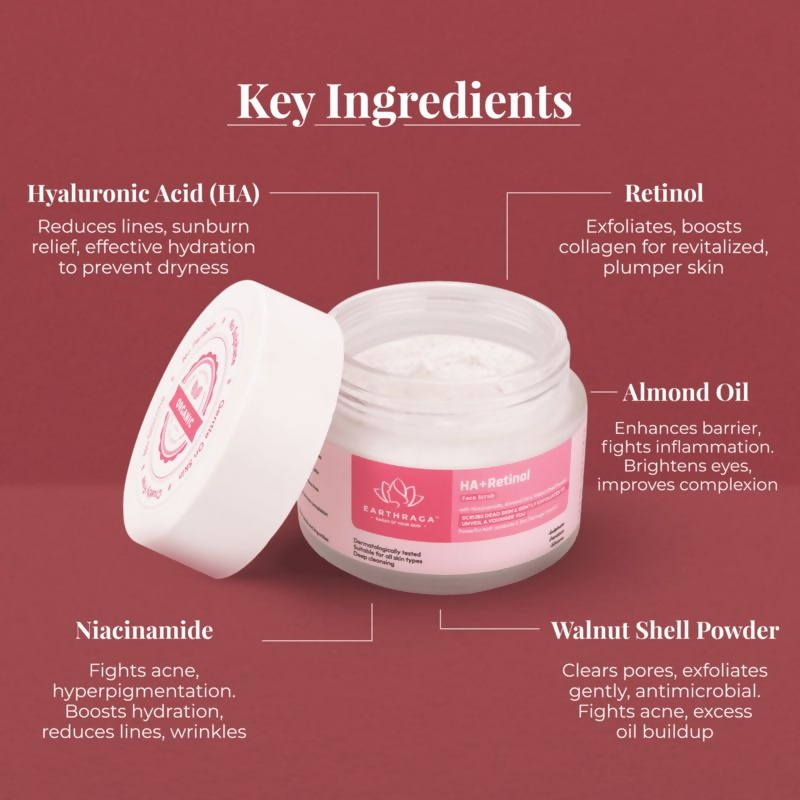 Earthraga HA + Retinol Face Scrub | Grocsy