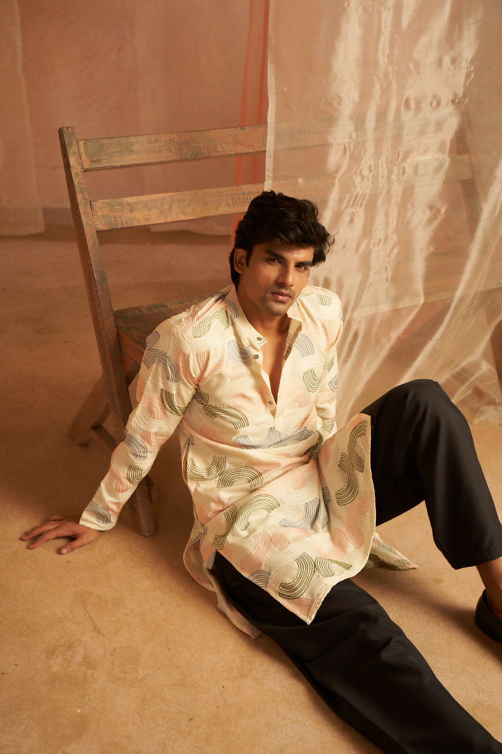 Cream Linen Designer Embroidery Work Men's Kurta Set - Mahotsav | Grocsy