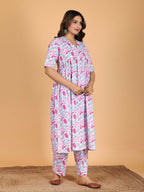Aramya Pink Soft Cotton Floral Anarkali Kurta for Women | Grocsy