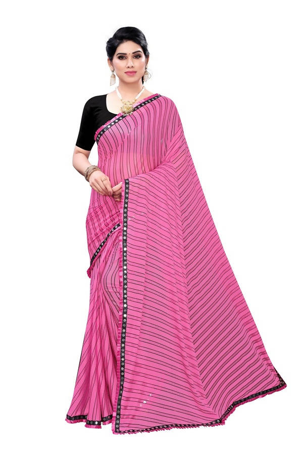 Vamika Pink Malai Silk Printed Saree (Zigzag Pink) | Grocsy