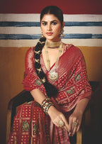 Joban Fashion Red Dull Moss Brasso Saree | Grocsy