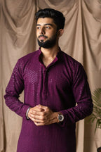 Wine Rayon Thread Embroidery Work Kurta Set - Mahotsav | Grocsy