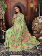 Shree Shyam Fashion Linen Cotton Green Saree | Grocsy