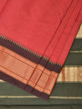 Peach and Green Bamboo Cotton Plain Saree with Strips Pallu Design No Blouse - Global Threads | Grocsy