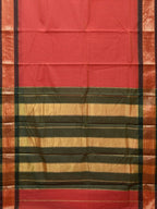 Peach and Green Bamboo Cotton Plain Saree with Strips Pallu Design No Blouse - Global Threads | Grocsy
