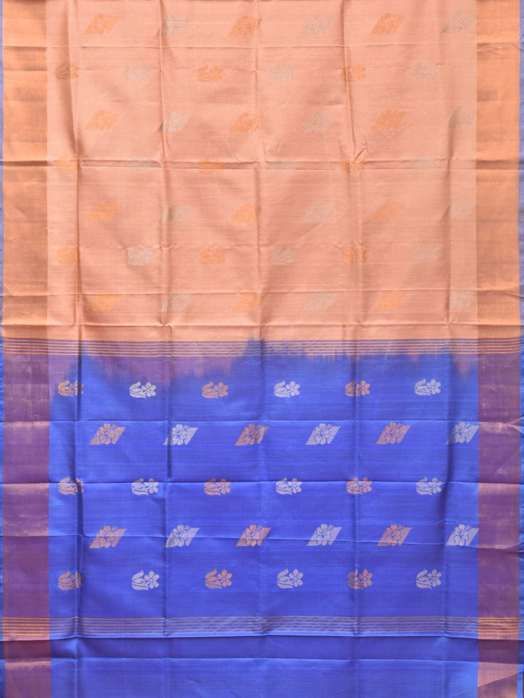 Peach and Light Blue Uppada Silk Handloom Saree with Body Buta Design - Global Threads | Grocsy