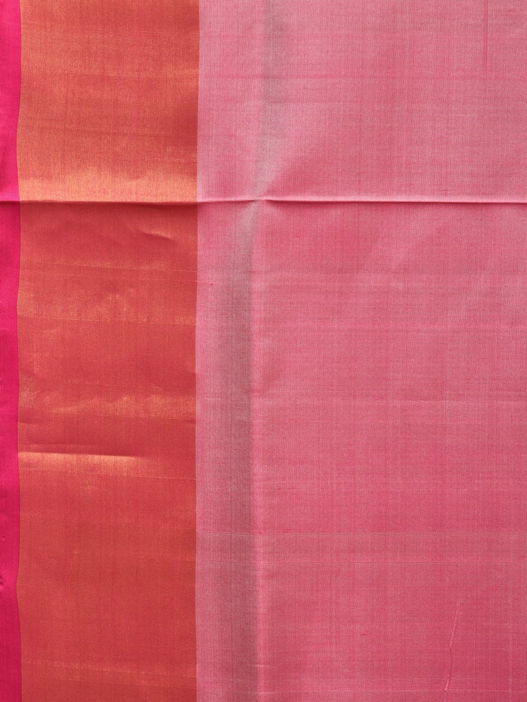 Peach and Pink Uppada Silk Handloom Plain Saree with Contrast Pallu Design - Global Threads | Grocsy