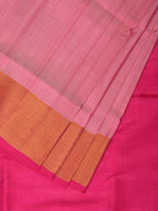Peach and Pink Uppada Silk Handloom Plain Saree with Contrast Pallu Design - Global Threads | Grocsy