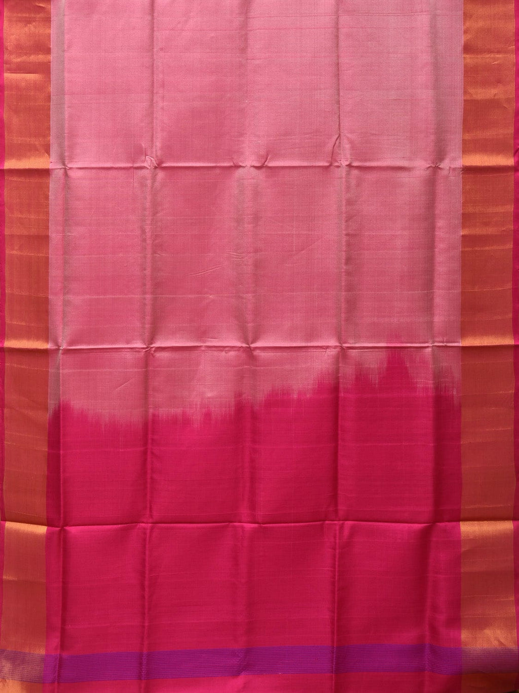 Peach and Pink Uppada Silk Handloom Plain Saree with Contrast Pallu Design - Global Threads | Grocsy