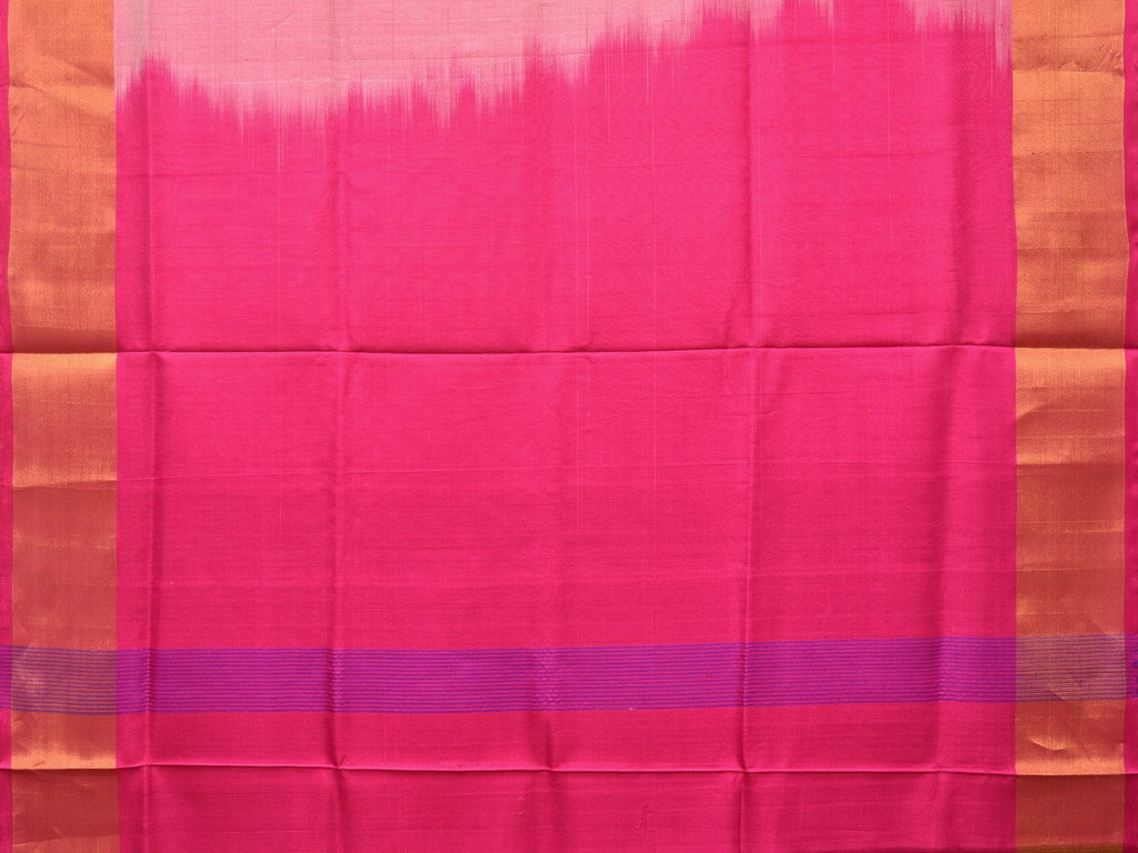 Peach and Pink Uppada Silk Handloom Plain Saree with Contrast Pallu Design - Global Threads | Grocsy