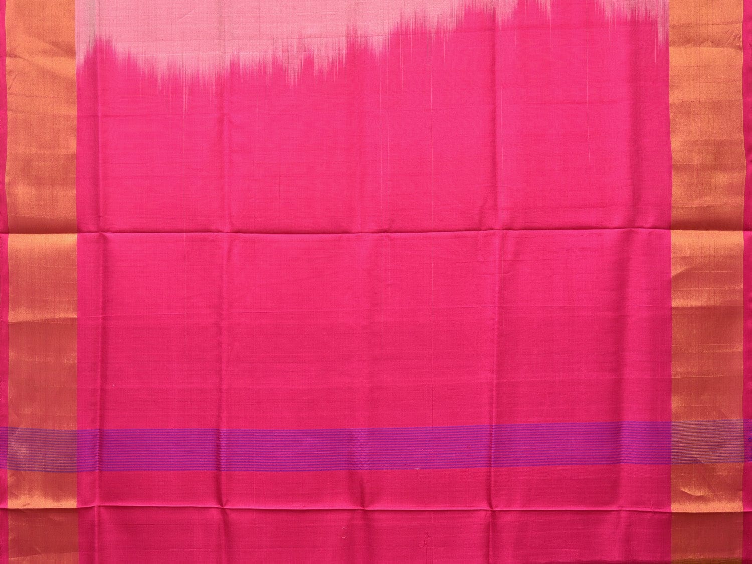 Peach and Pink Uppada Silk Handloom Plain Saree with Contrast Pallu Design - Global Threads | Grocsy