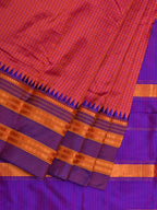 Peach and Purple Narayanpet Silk Saree with Checks Design No Blouse - Global Threads | Grocsy