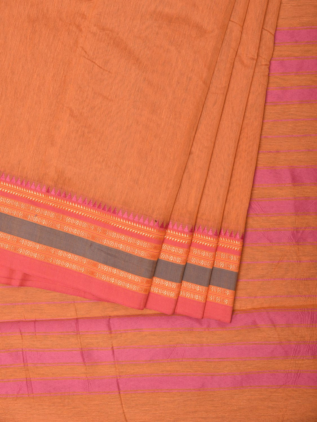 Peach Bamboo Cotton Plain Saree with Border Design No Blouse - Global Threads | Grocsy