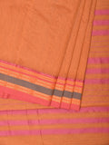 Peach Bamboo Cotton Plain Saree with Border Design No Blouse - Global Threads | Grocsy