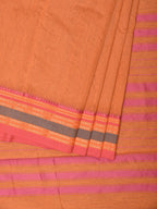 Peach Bamboo Cotton Plain Saree with Border Design No Blouse - Global Threads | Grocsy