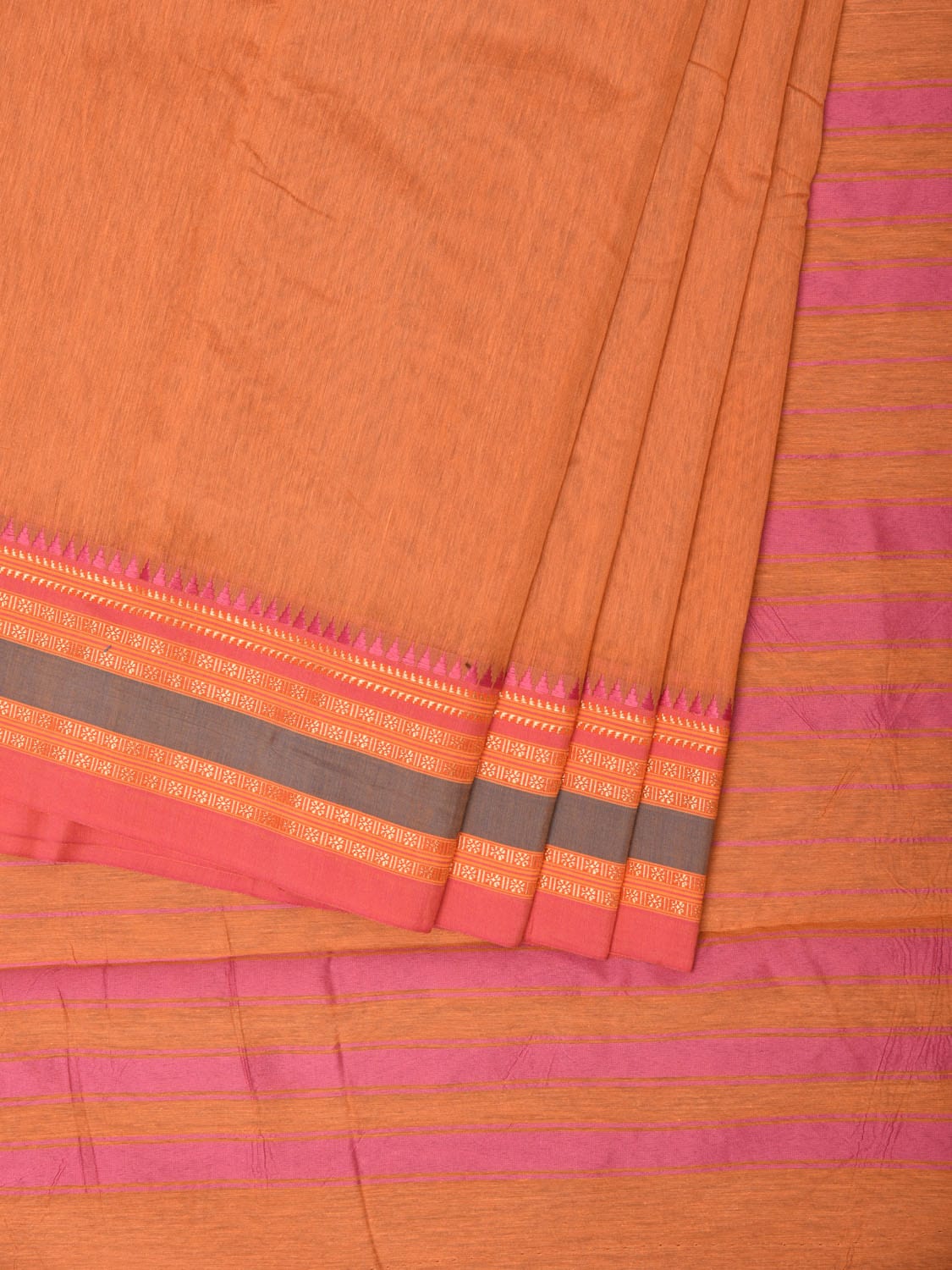 Peach Bamboo Cotton Plain Saree with Border Design No Blouse - Global Threads | Grocsy