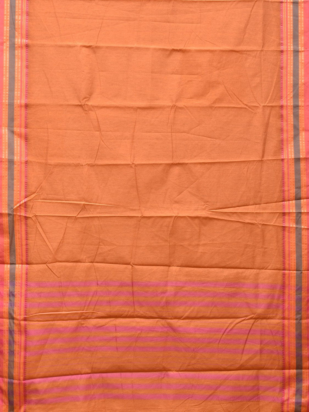 Peach Bamboo Cotton Plain Saree with Border Design No Blouse - Global Threads | Grocsy