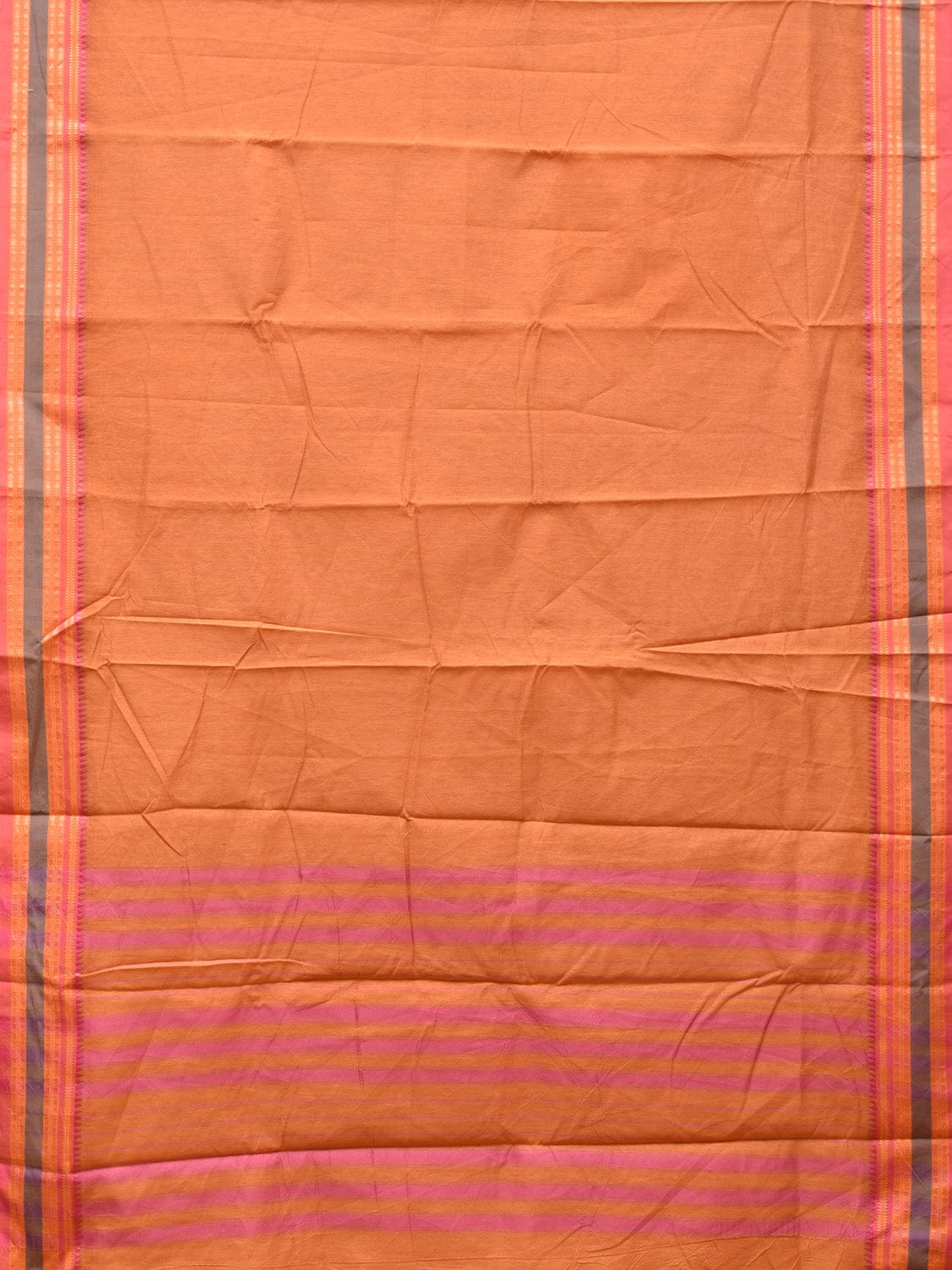 Peach Bamboo Cotton Plain Saree with Border Design No Blouse - Global Threads | Grocsy