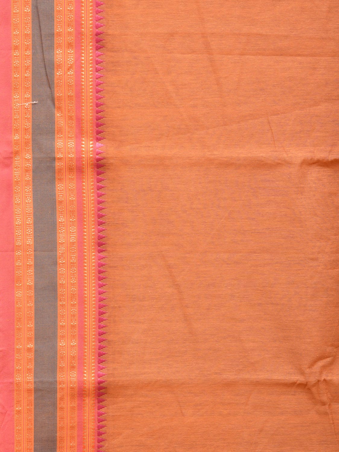 Peach Bamboo Cotton Plain Saree with Border Design No Blouse - Global Threads | Grocsy