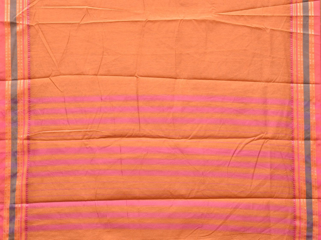 Peach Bamboo Cotton Plain Saree with Border Design No Blouse - Global Threads | Grocsy