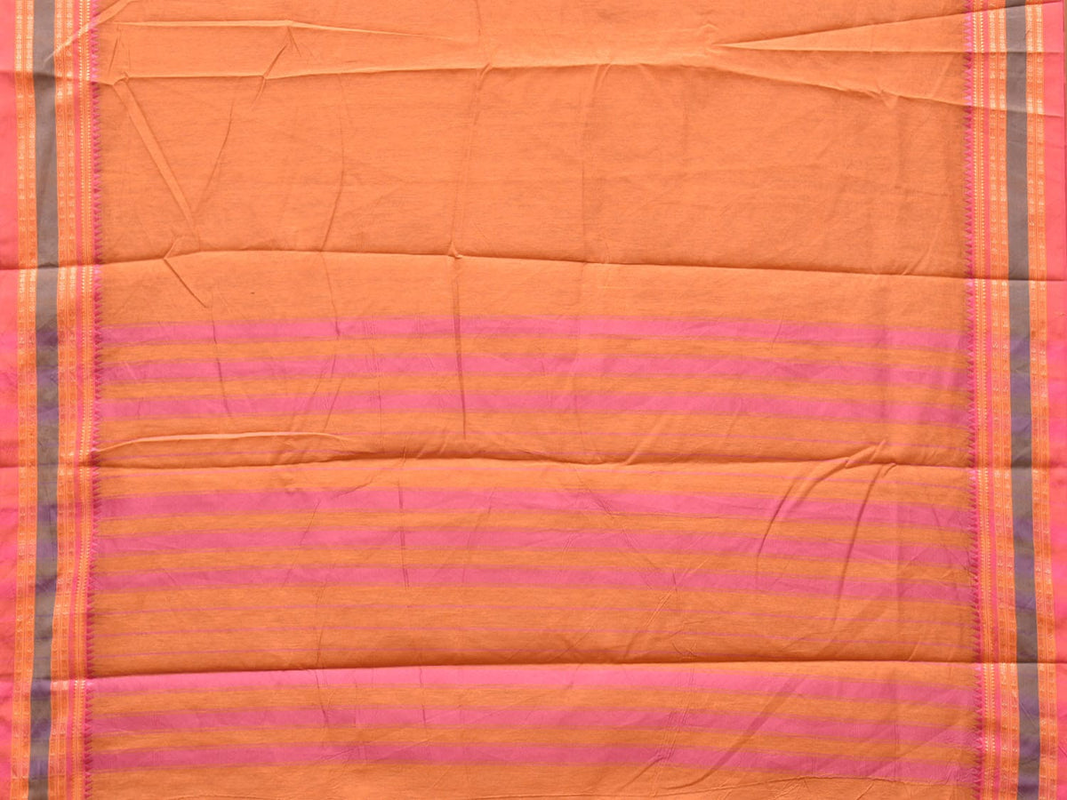 Peach Bamboo Cotton Plain Saree with Border Design No Blouse - Global Threads | Grocsy