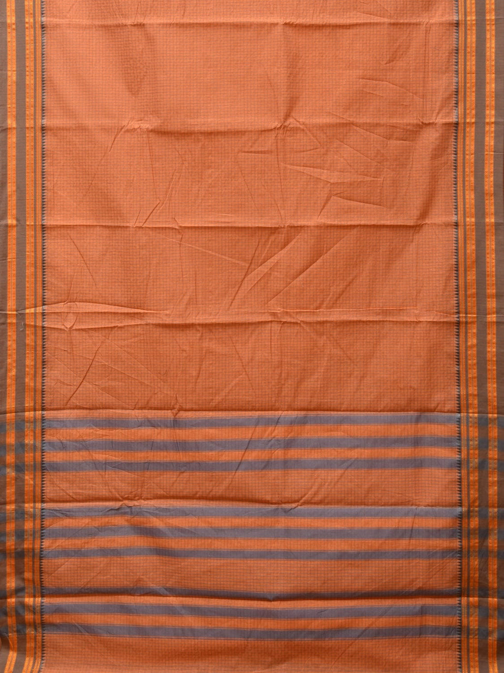 Peach Bamboo Cotton Saree with Checks Design No Blouse - Global Threads | Grocsy