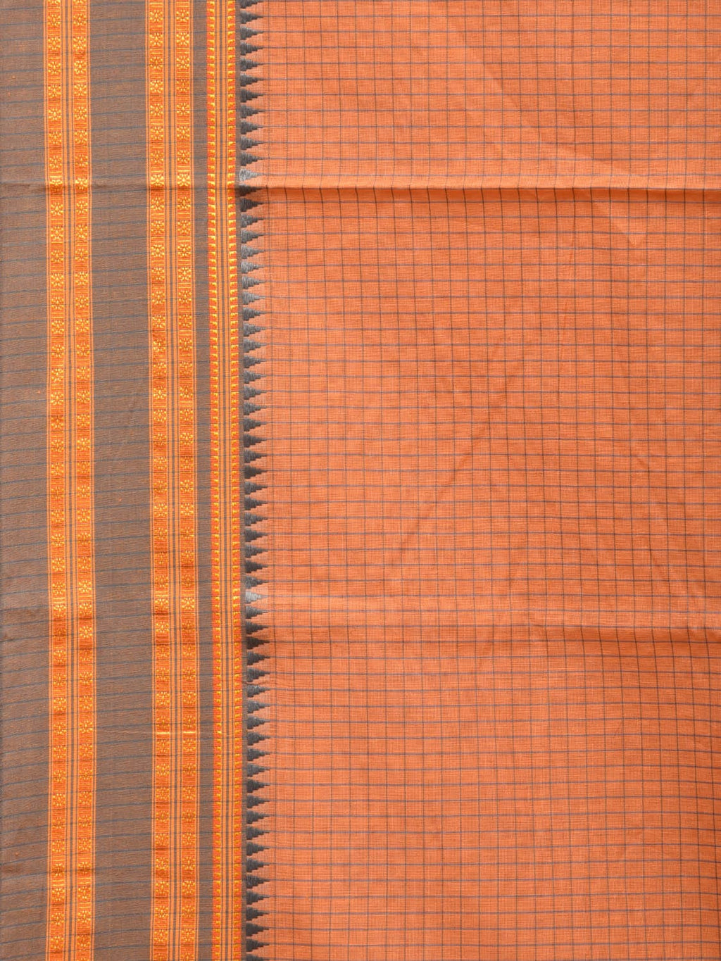 Peach Bamboo Cotton Saree with Checks Design No Blouse - Global Threads | Grocsy