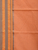 Peach Bamboo Cotton Saree with Checks Design No Blouse - Global Threads | Grocsy