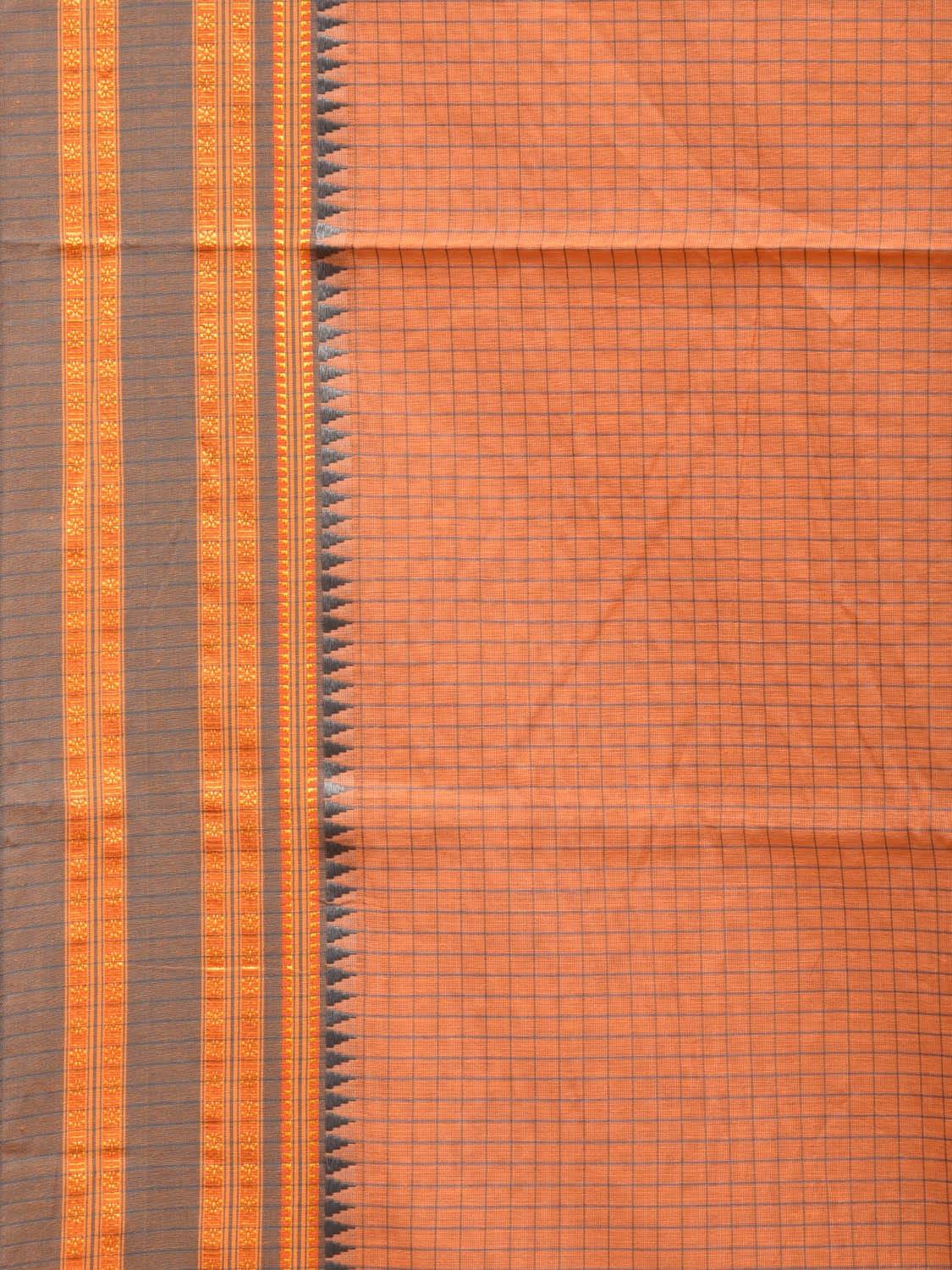 Peach Bamboo Cotton Saree with Checks Design No Blouse - Global Threads | Grocsy