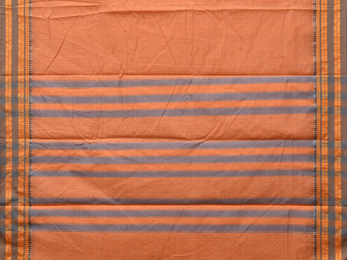 Peach Bamboo Cotton Saree with Checks Design No Blouse - Global Threads | Grocsy