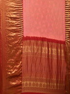 Peach Bandhani Kanchipuram Silk Handloom Saree with Pallu and Border Design - Global Threads | Grocsy