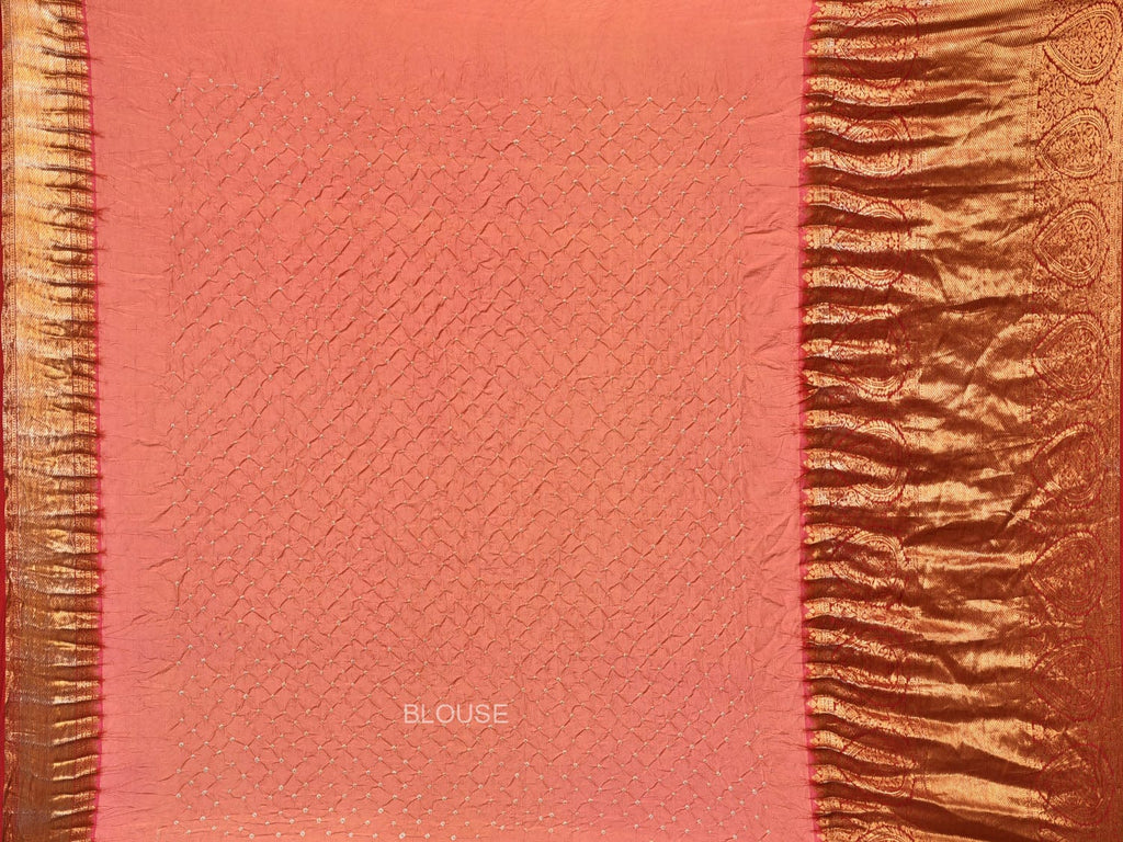 Peach Bandhani Kanchipuram Silk Handloom Saree with Pallu and Border Design - Global Threads | Grocsy