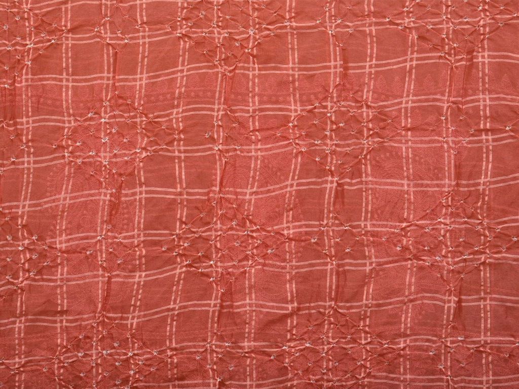 Peach Bandhani Silk Handloom Dupatta with Mango and Border Design - Global Threads | Grocsy