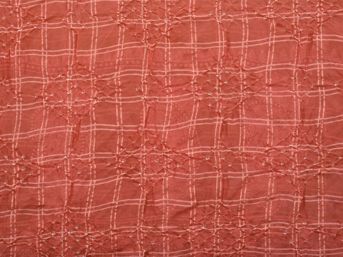 Peach Bandhani Silk Handloom Dupatta with Mango and Border Design - Global Threads | Grocsy