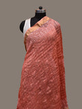 Peach Bandhani Silk Handloom Dupatta with Mango and Border Design - Global Threads | Grocsy