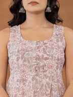 Yufta Peach Cotton Anarkali Square Neck Kurta Dupatta Set | Grocsy