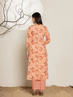 Yufta Peach Cotton Floral Print Kurta Dupatta Set | Grocsy