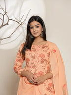 Yufta Peach Cotton Floral Print Kurta Dupatta Set | Grocsy