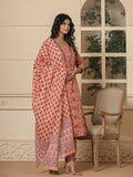 Yufta Peach Cotton Sequins_Work Kurta Dupatta Set | Grocsy