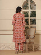 Yufta Peach Cotton Sequins_Work Kurta Dupatta Set | Grocsy