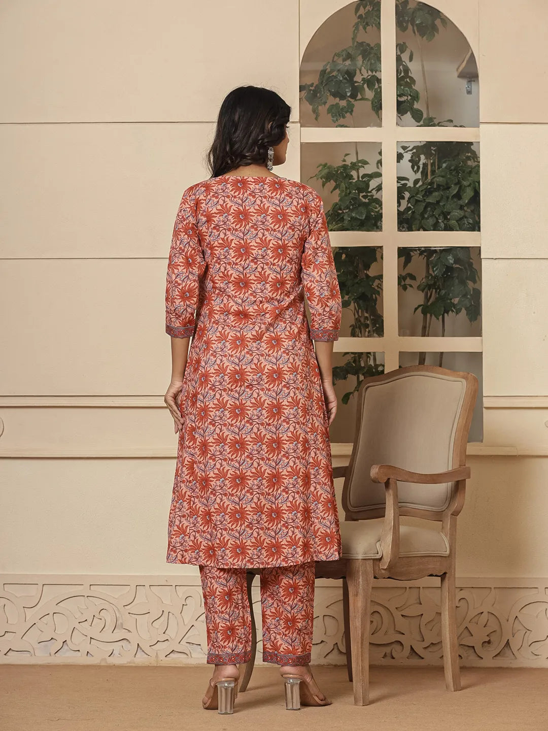 Yufta Peach Cotton Sequins_Work Kurta Dupatta Set | Grocsy