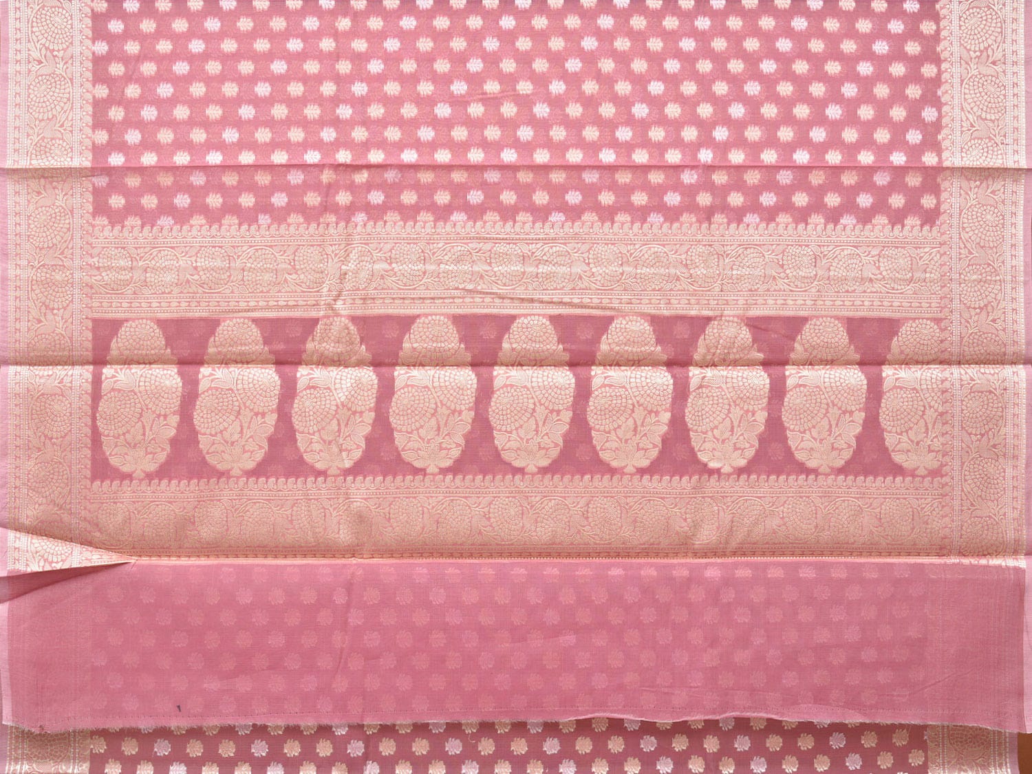 Peach Cut Work Cotton Silk Saree with All Over Banaras Design - Global Threads | Grocsy